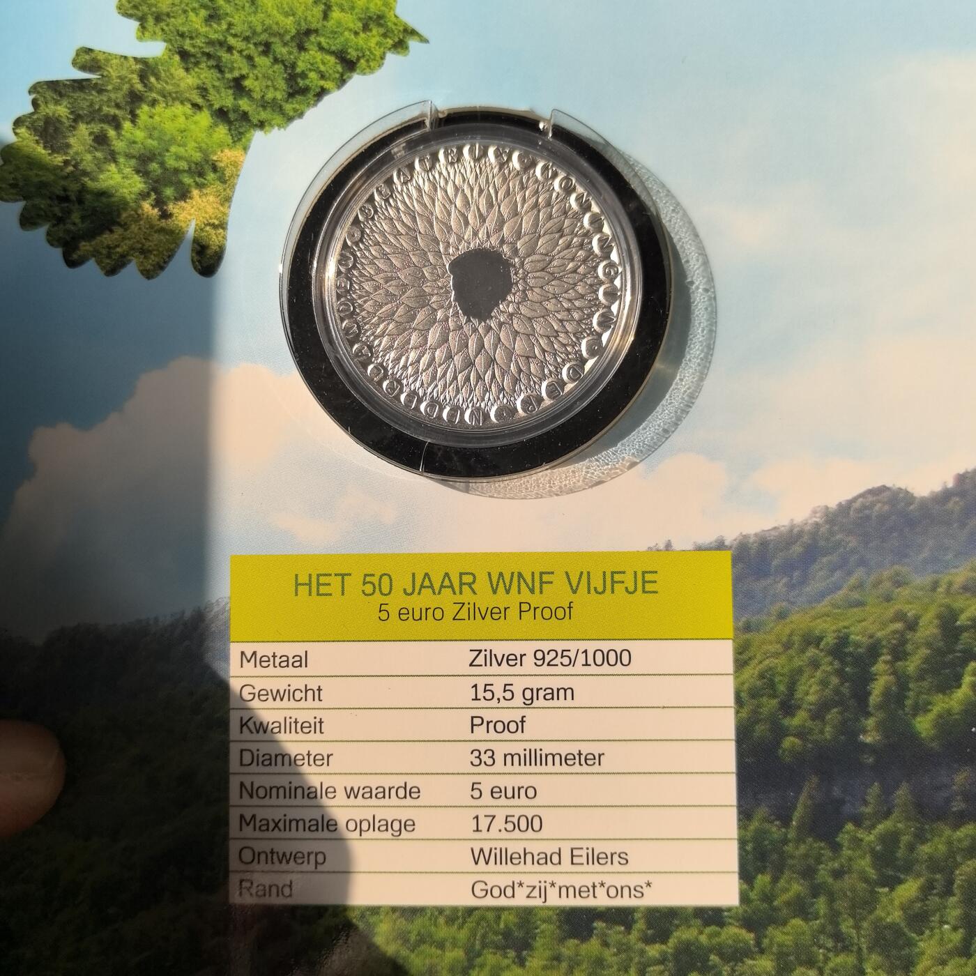 道一币馆币章第一百六十六场 原包装 荷兰2011年WWF成立50周年5欧元精制纪念银币