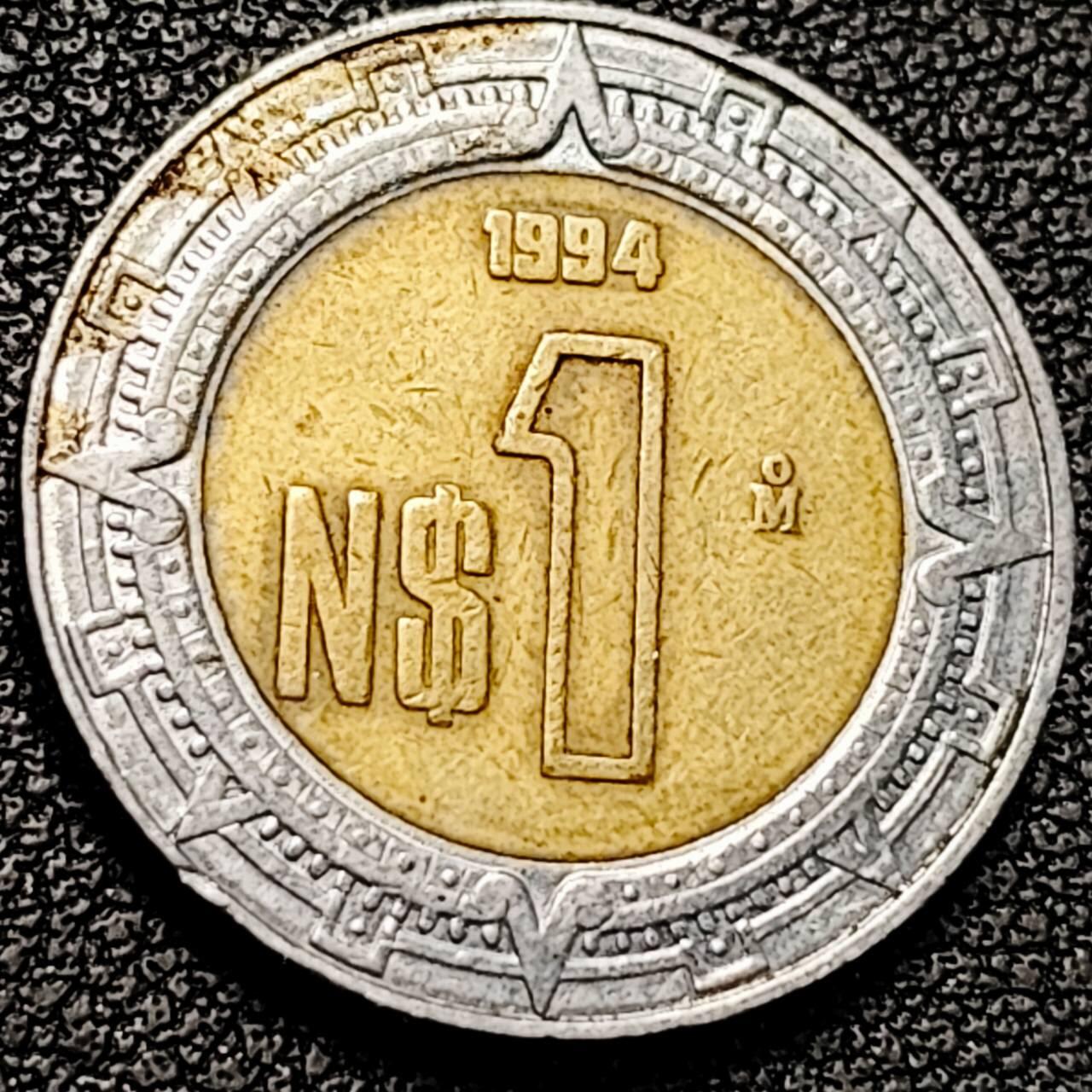 泉币菌-第193场- 新年第一场 新年快乐 本场拍品多 请提前出价 1994年 墨西哥 1比索 玛雅鹰蛇  双色币 