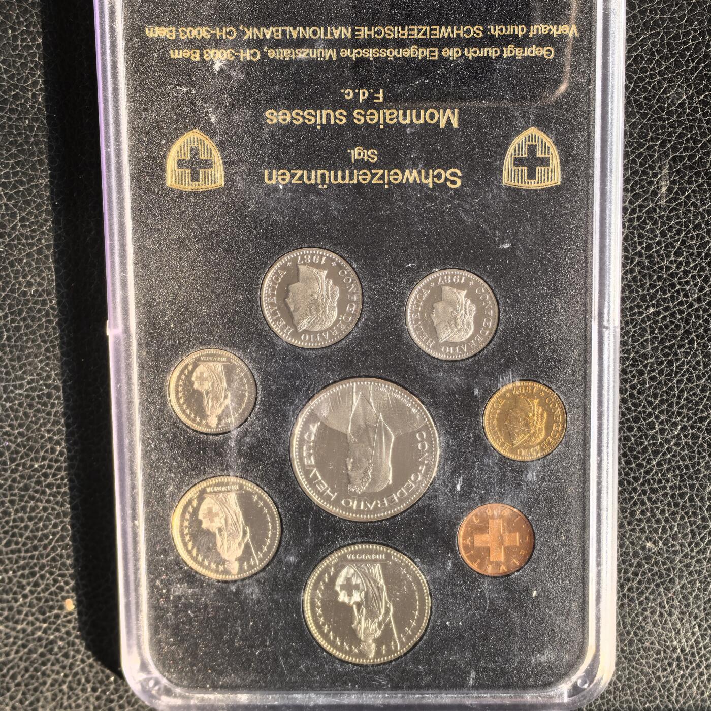 道一币馆币章第一百六十六场 原盒 瑞士1987年精制套币八枚 盒子有划痕 币完好