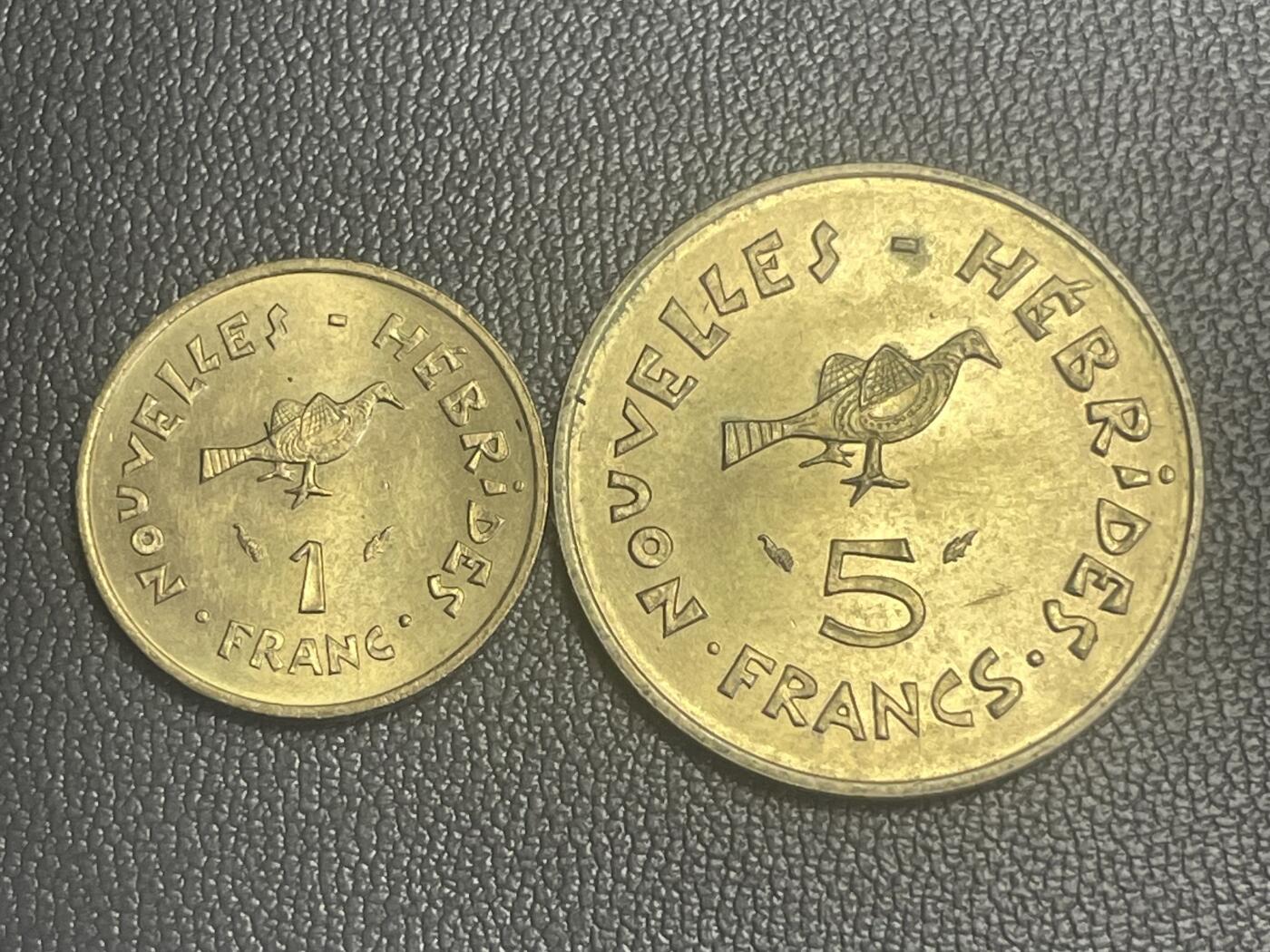 回流0218 新春快乐，马年大吉！ 法属新赫布里底1975年1、5法郎铜币