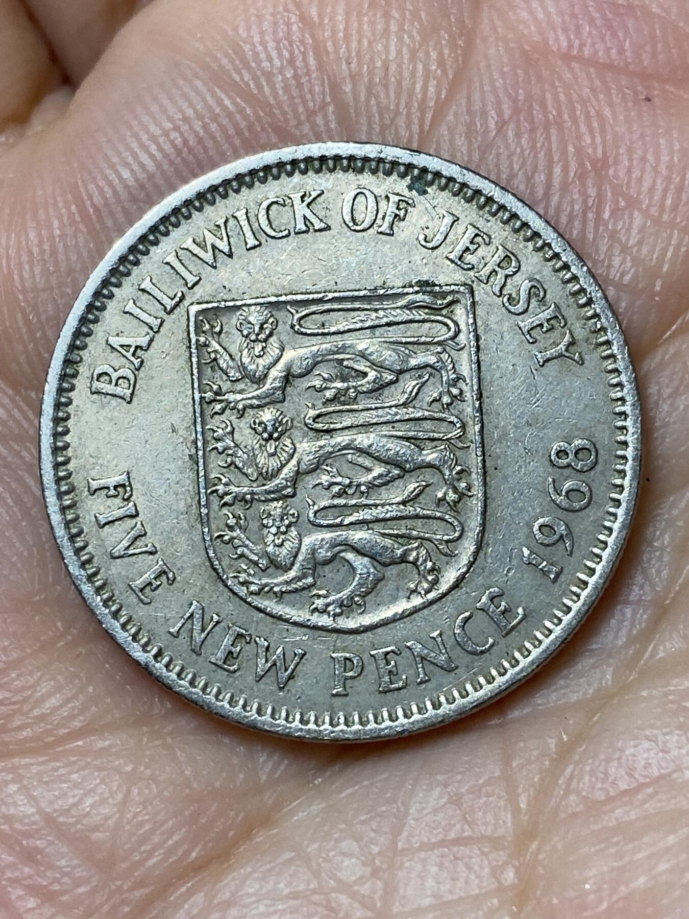 2026年第三十场(总第一百九十九场）英国一线回流散币特拍第二场(免佣金) 英属泽西岛🇯🇪1968年5便士(伊丽莎白二世中年花冠，十进制第一套首发年)