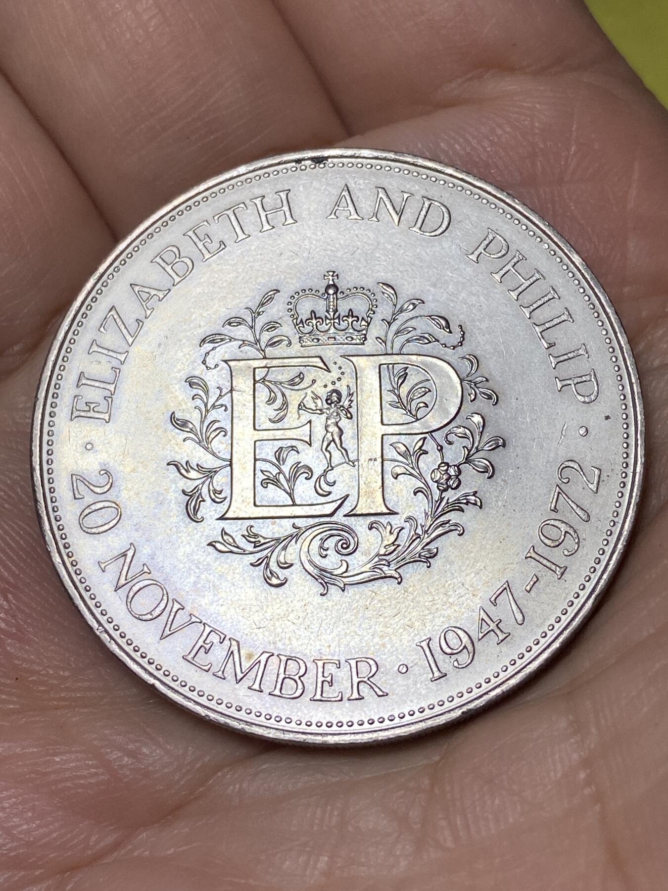 2026年第三十场(总第一百九十九场）英国一线回流散币特拍第二场(免佣金) 英国🇬🇧1972年25便士克朗型大币(伊丽莎白二世和菲利普亲王25周年银婚纪念币)