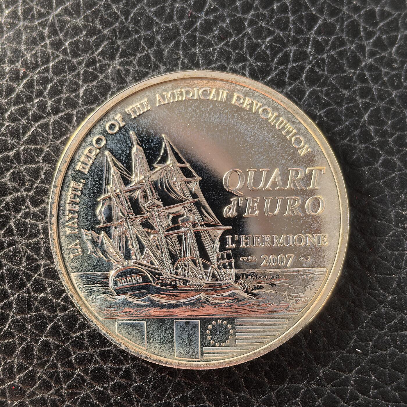 道一币馆币章第一百六十六场 原盒证 法国2007年拉法耶特将军逝世250周年1/4欧元银币 
