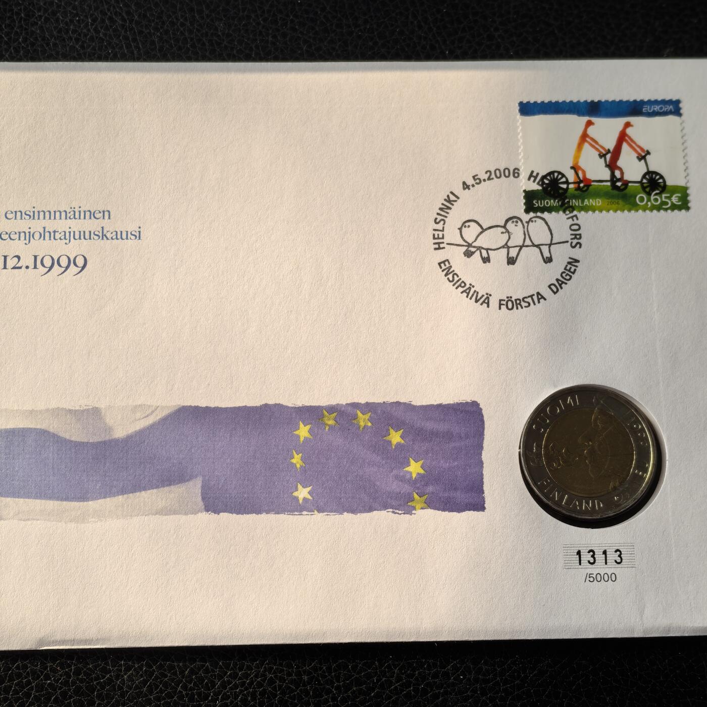 道一币馆币章第一百六十六场 邮币封 芬兰1999年芬兰担任欧盟轮值主席国10马克纪念币