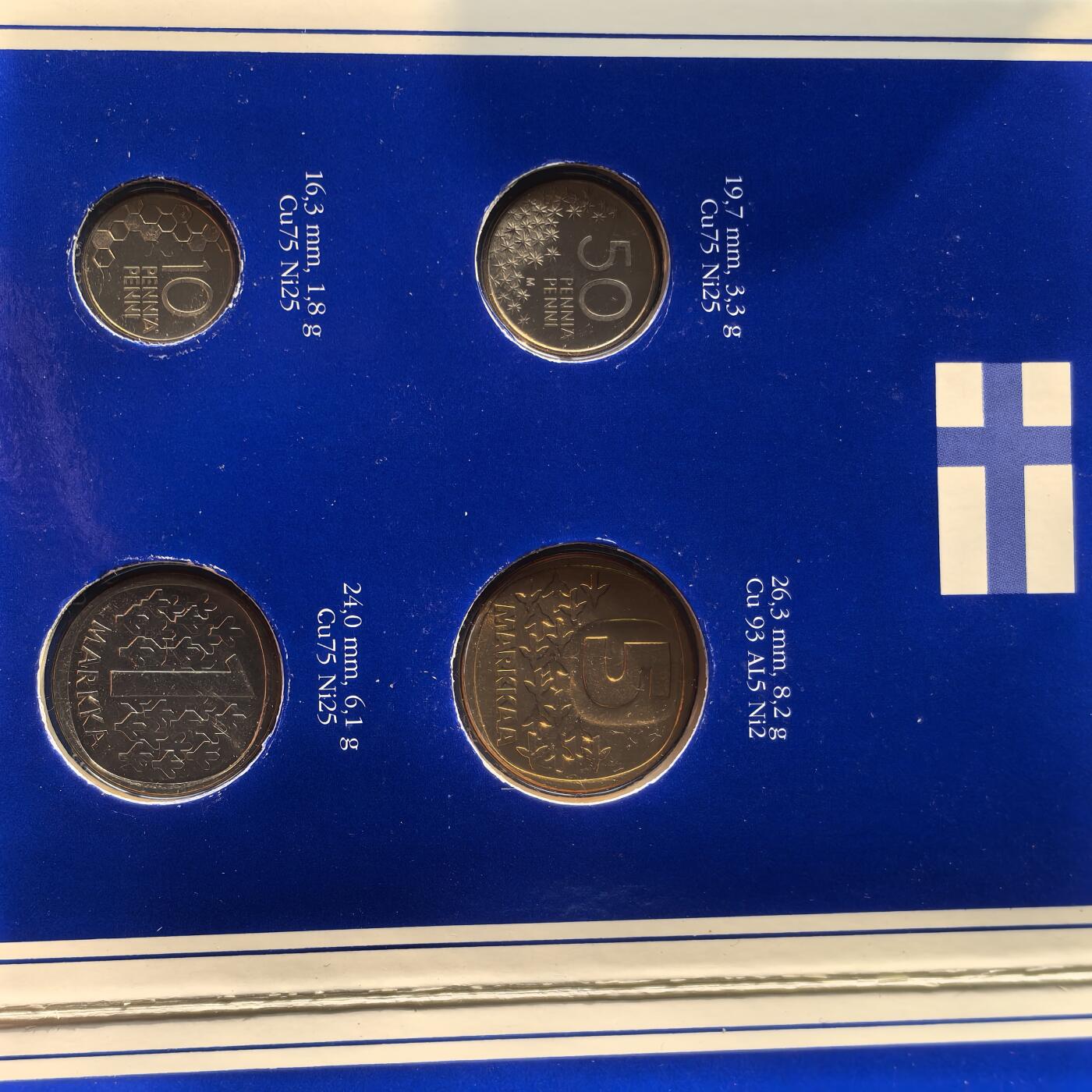 道一币馆币章第一百六十六场 原包装 芬兰1990年纪念套币四枚 脱胶