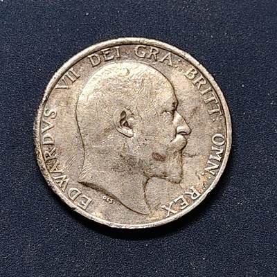 【全场包邮】纯粹捡漏拍504场 - 英国1910年爱德华七世1先令银币【23.5毫米5.66克92.5%】