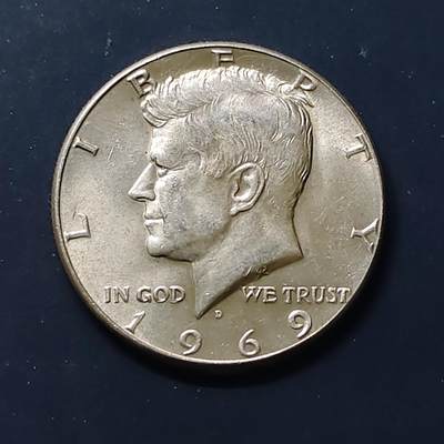 【全场包邮】纯粹捡漏拍504场-更新中 - 美国1969年肯尼迪半元精制银币【30.6毫米11.5克40%】