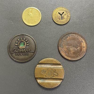 回流0218 新春快乐，马年大吉！ - 代币一组5枚 伊朗鸡年生肖、纽约交通局地铁、夏威夷瓦胡岛Olomana高尔夫球位标、双鱼座成人娱乐代币、意大利公用电话代币