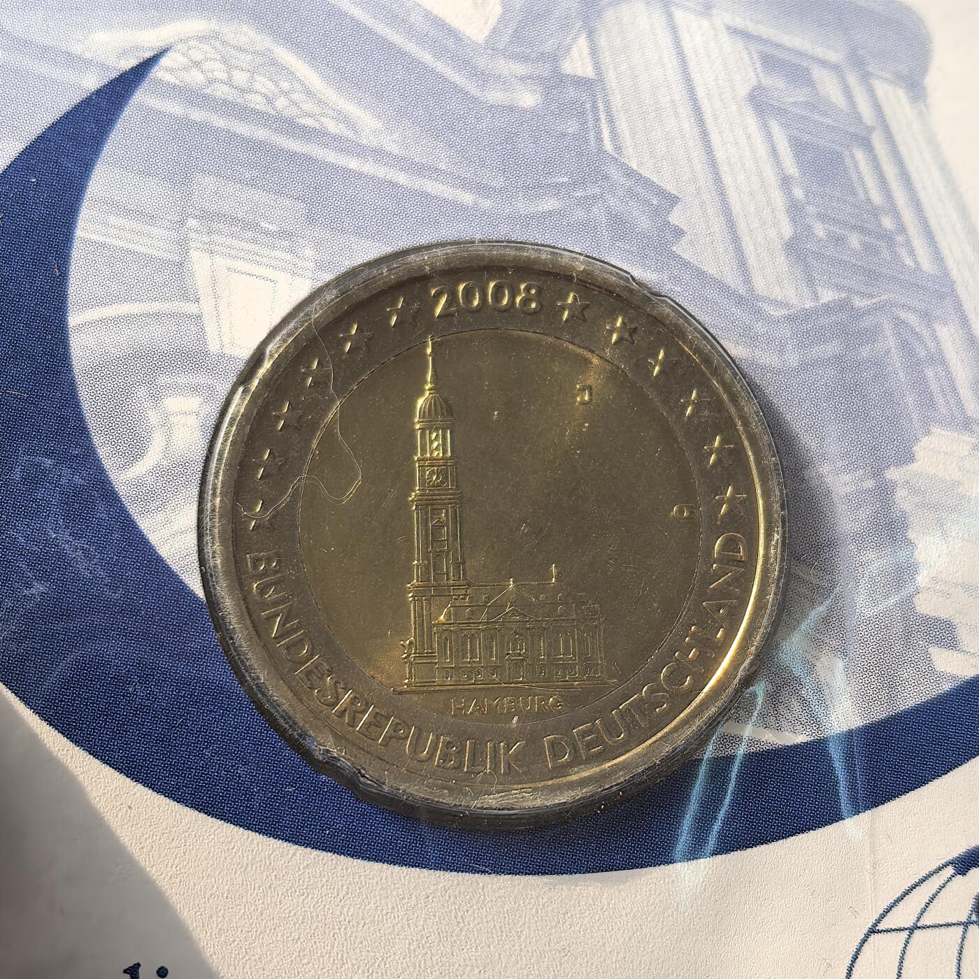道一币馆币章第一百六十六场 邮币封 德国2008年汉堡大教堂2欧元纪念币