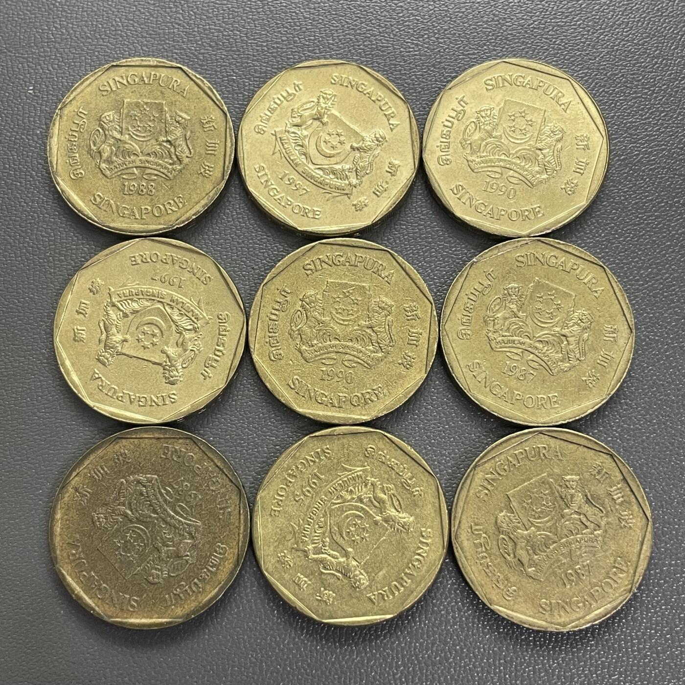 回流0218 新春快乐，马年大吉！ 新加坡1元9枚