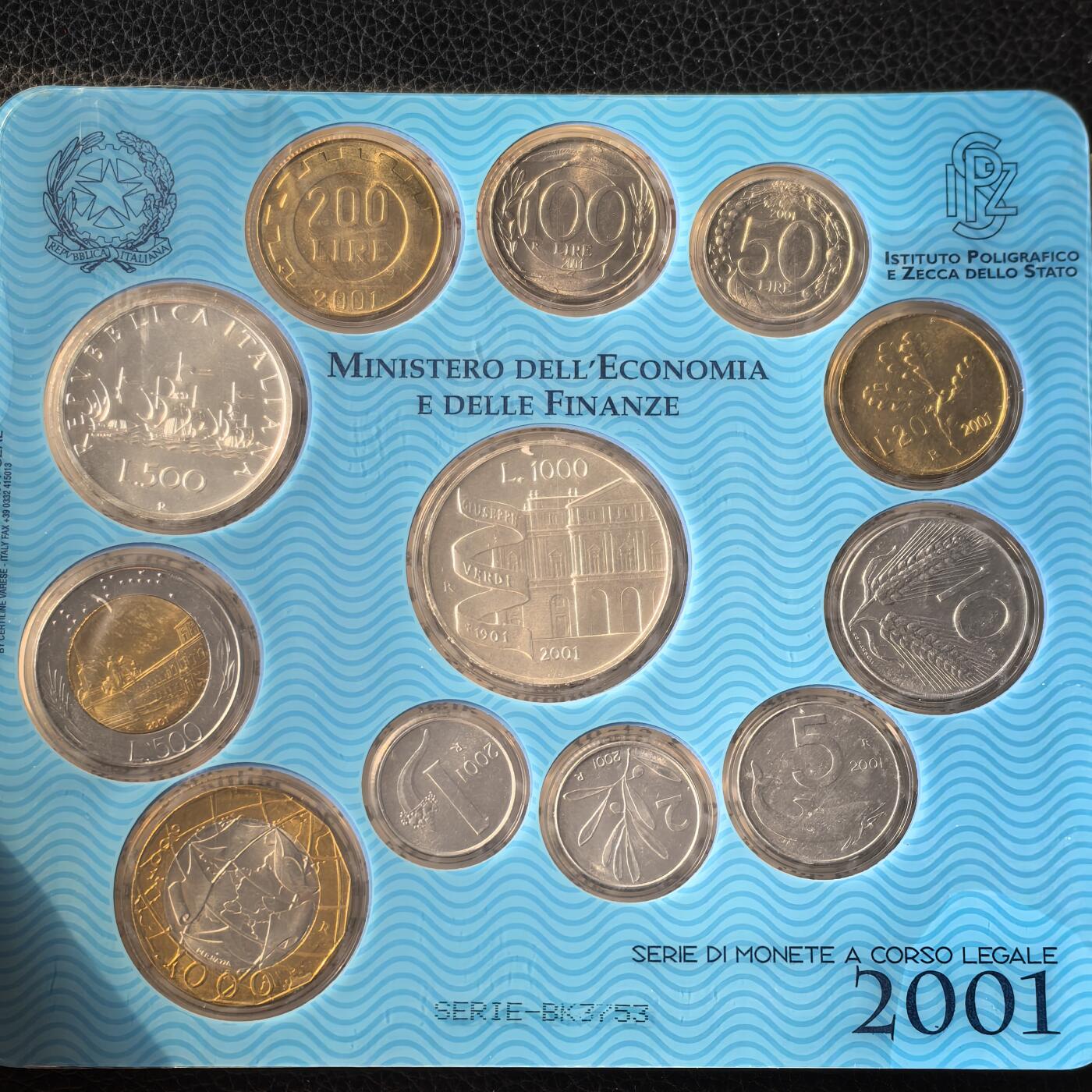 道一币馆币章第一百六十六场 原包装 意大利2001年纪念套币12枚 含银币2枚