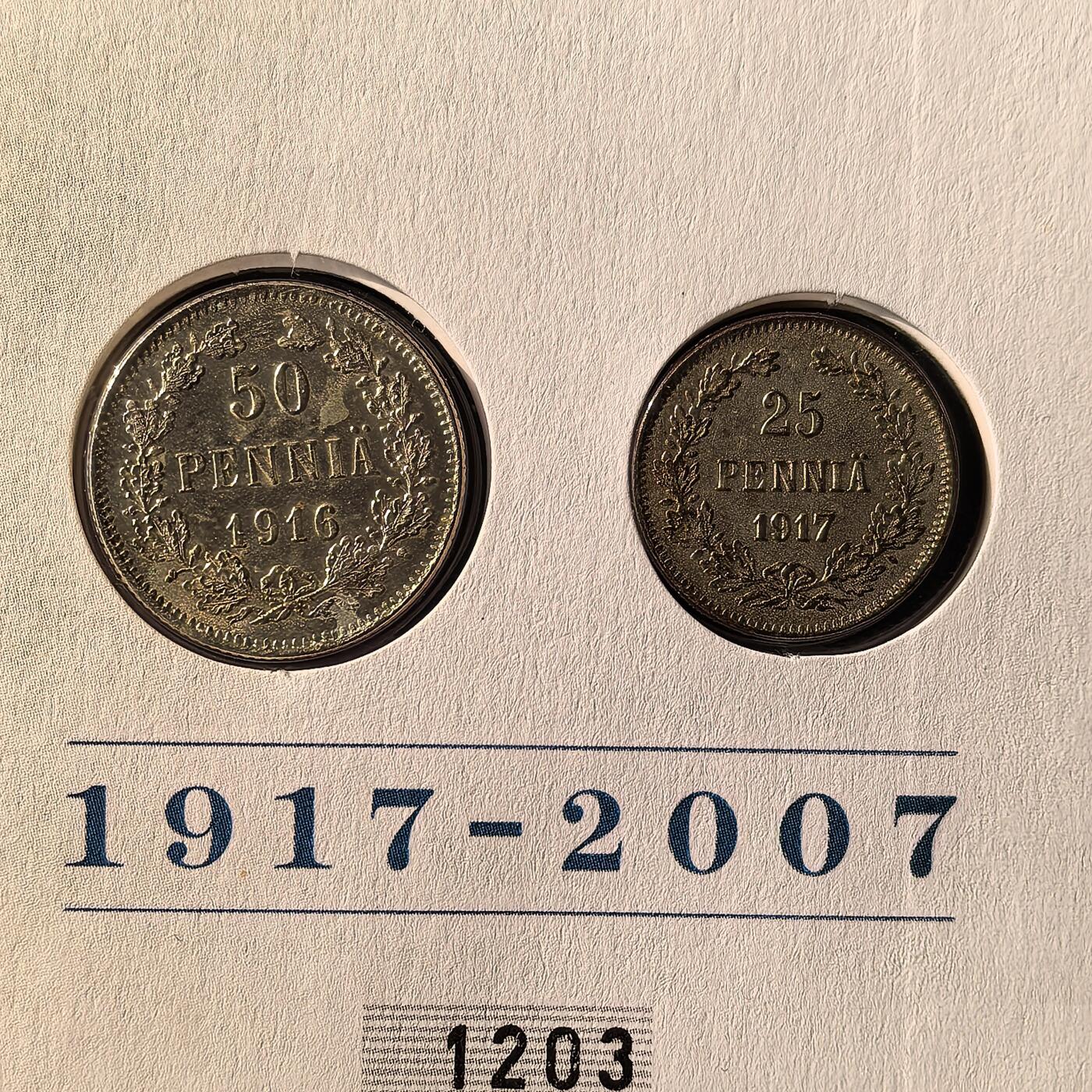 道一币馆币章第一百六十六场 邮币封 芬兰早期双头鹰25芬尼+50芬尼银币