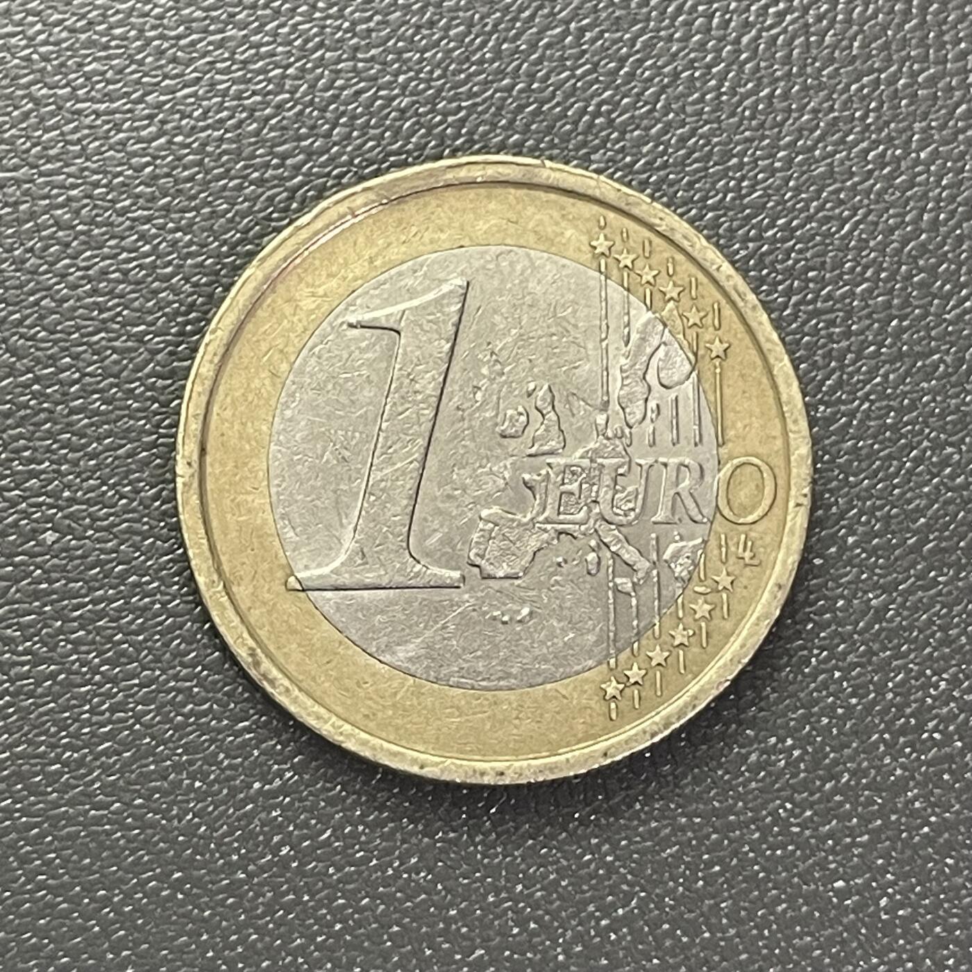 回流0301 意大利2002年1欧元双金属币 达·芬奇《维特鲁威人》