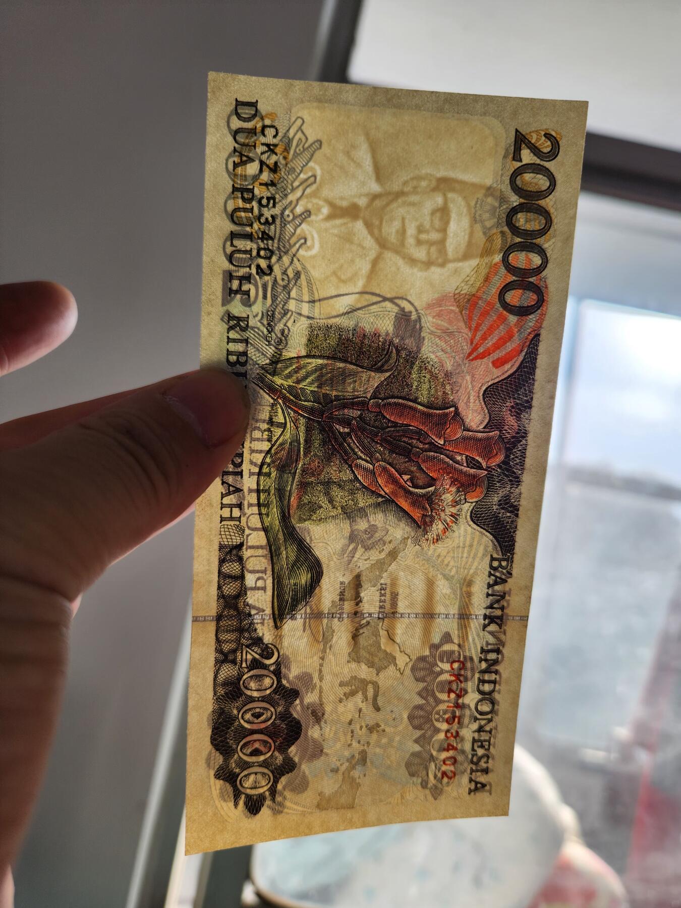 2月20号晚上8点 外国纸币自动截拍第27场 1995年印尼20000几乎全新