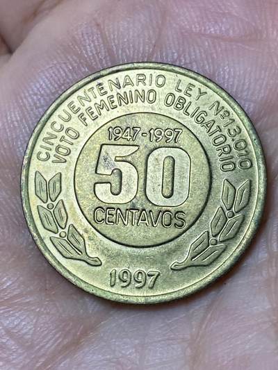 2026年第三十场(总第一百九十九场）英国一线回流散币新春特拍第二场(免佣金) - 稀见品种–阿根廷🇦🇷1997年50分(女性获得强制选举权50周年纪念币，阿根廷著名女性领袖伊娃·裴隆头像)