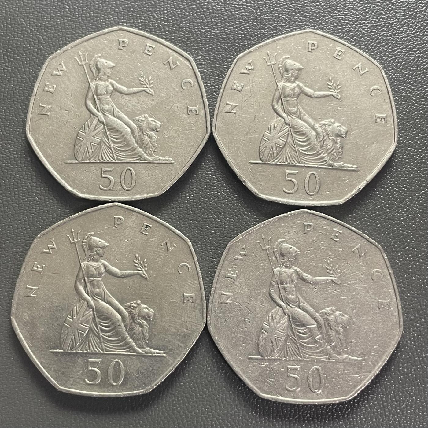 回流0218 新春快乐，马年大吉！ 英国1968、1976、1978、1980年50新便士4枚 不列颠女神/花冠女王