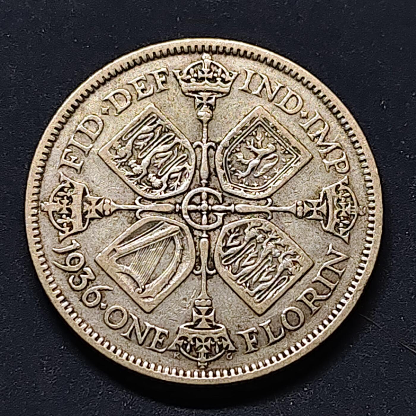【全场包邮】纯粹捡漏拍504场-更新中 英国1936年乔治五世1佛罗林银币【28.5毫米11.3克50%】