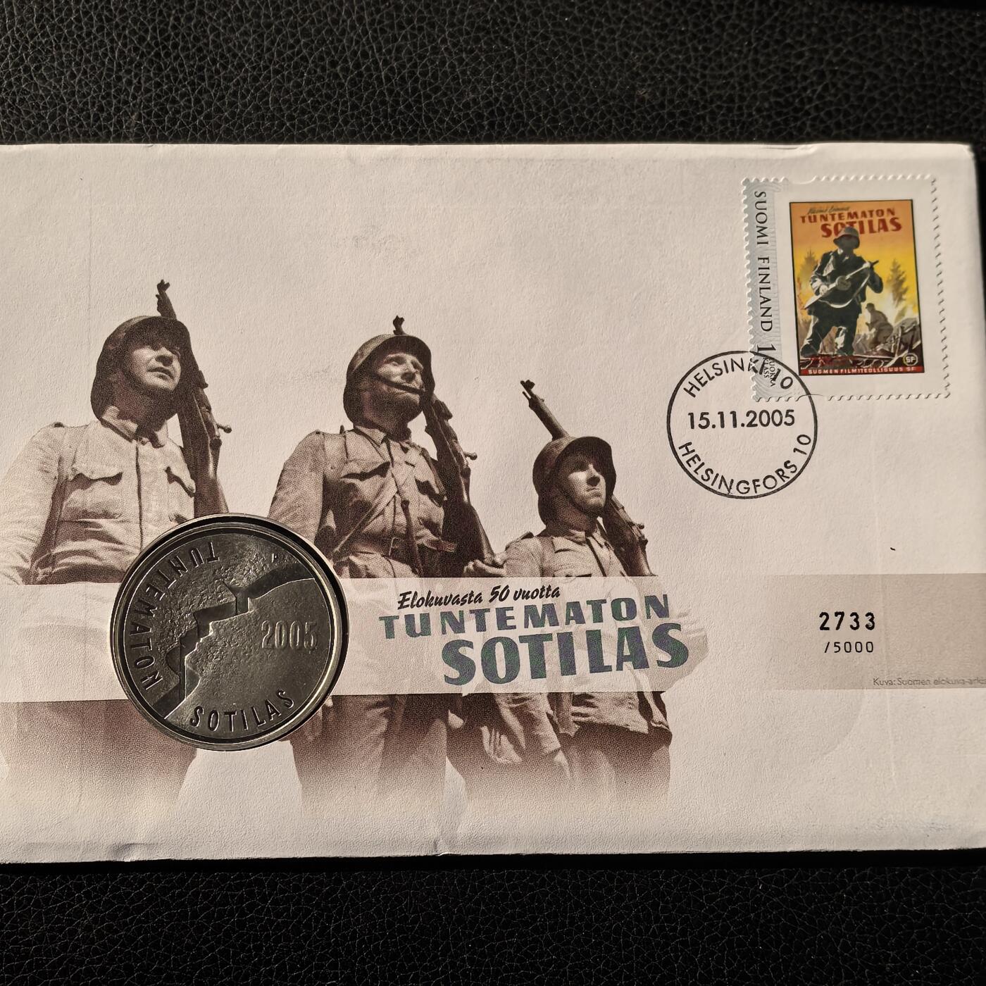 道一币馆币章第一百六十六场 邮币封 芬兰2005年电影无名战士10欧元纪念银币  27.4g 925S 40000
