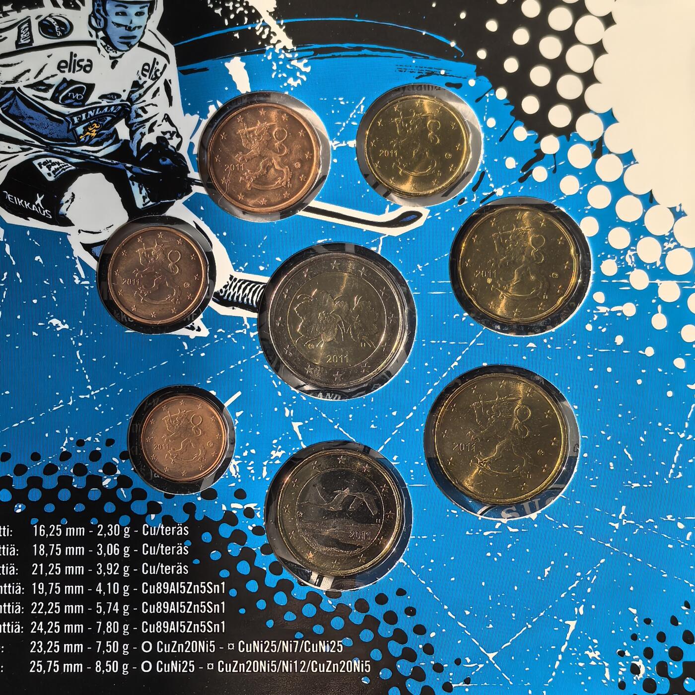 道一币馆币章第一百六十六场 原包装 芬兰2011年欧元套币8枚-冰球竞标赛纪念版