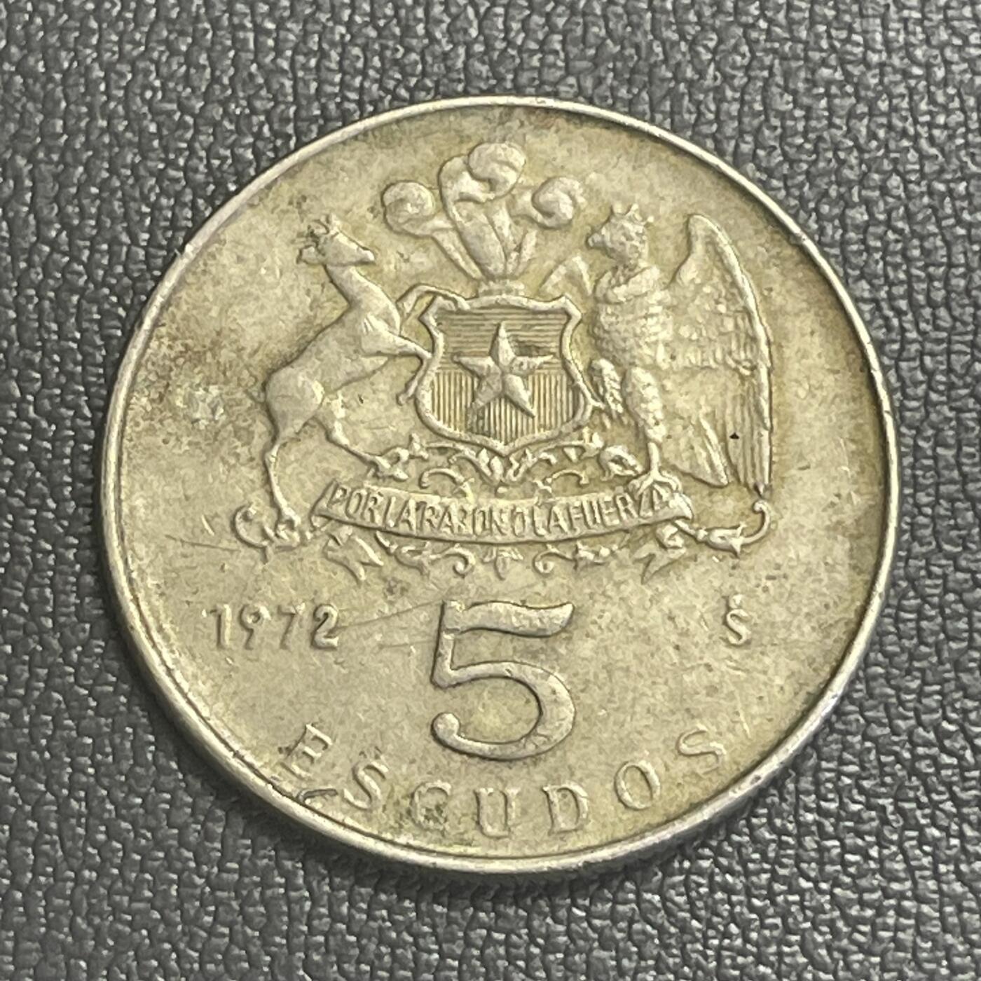 回流0218 新春快乐，马年大吉！ 智利1972年5埃斯库多纪念币 马普切族领袖劳塔罗