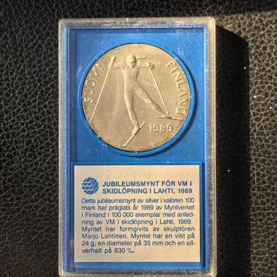 道一币馆币章第一百六十六场 - 原包装 芬兰1989年第27届拉赫蒂北欧滑雪锦标赛100马克银币