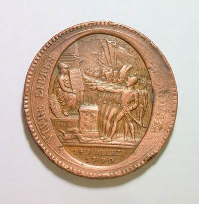 法国1792年 大革命莫奈龙5索尔高浮雕大铜币章 40MM - 法国1792年 大革命莫奈龙5索尔高浮雕大铜币章 40MM