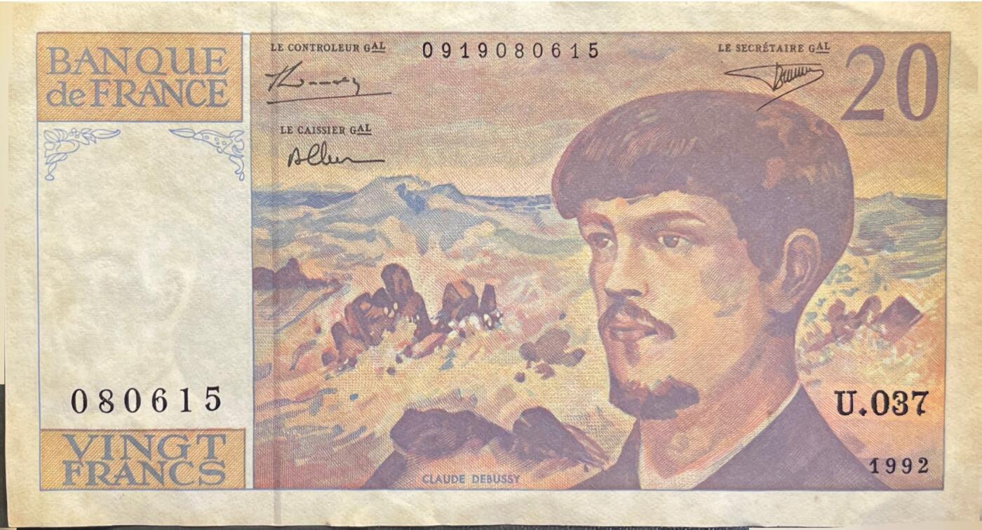 回流0301 法国1992年版20法国法郎（¥24.85元）纸币