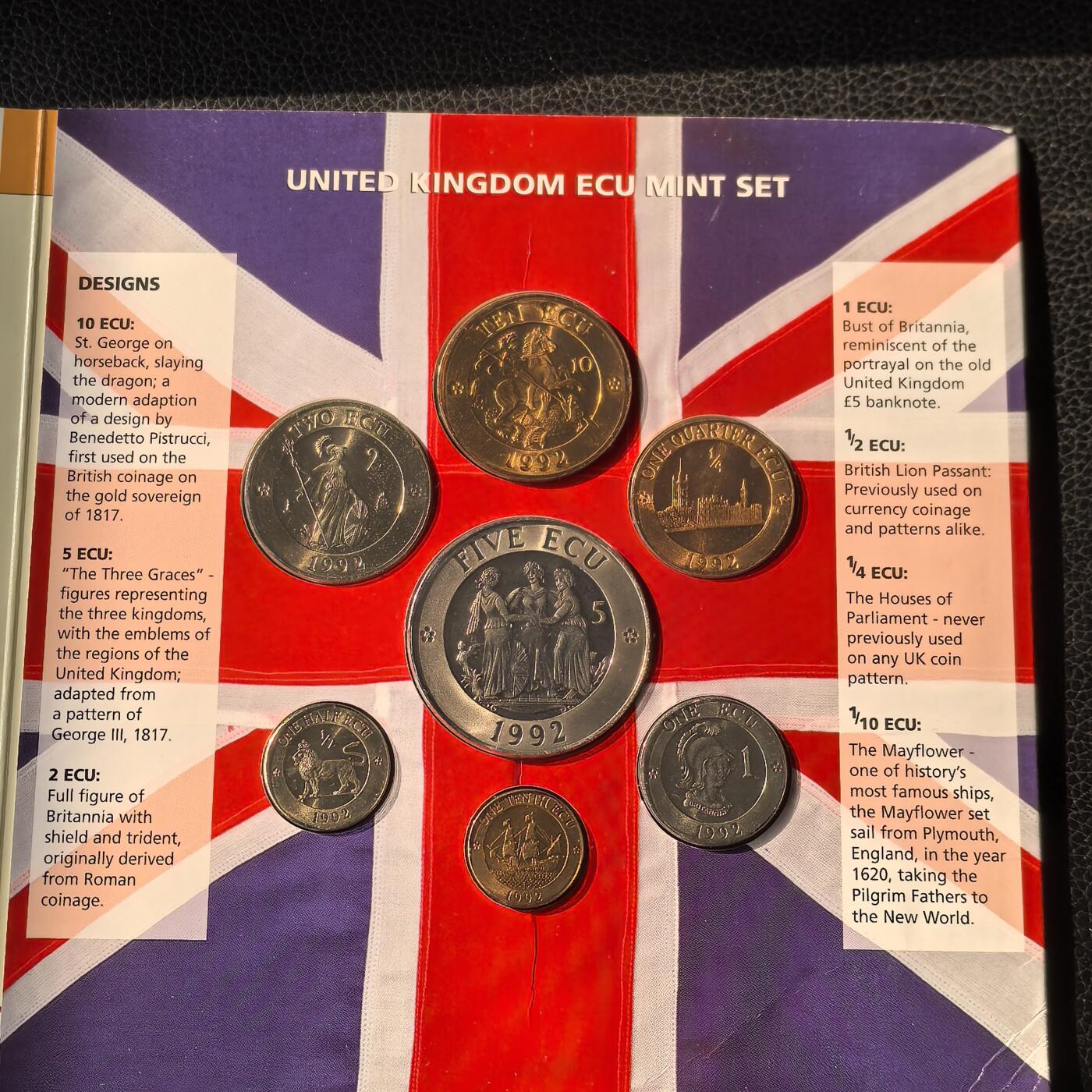 道一币馆币章第一百六十六场 原包装 英国1992年埃居纪念币套装七枚套