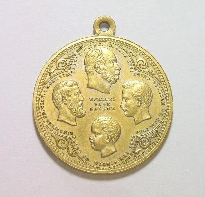 德国普鲁士1882年 三皇+威廉皇储高浮雕精制铜章 30MM 威廉一世 腓特烈三世（威廉一世儿子） 威廉二世（腓特烈三世儿子） 威廉皇储（威廉二世儿子）