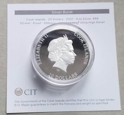 【币将精彩】世界钱币拍卖拍卖（2026-4-28） 库克2021年银爆系列女神雕像大银币，999银3盎司，直径50毫米发行999枚，带证书包装。Smartminting超高浮雕专利工艺，首次采用双面精制镜面效果，包括浮雕部分，系列第一枚。