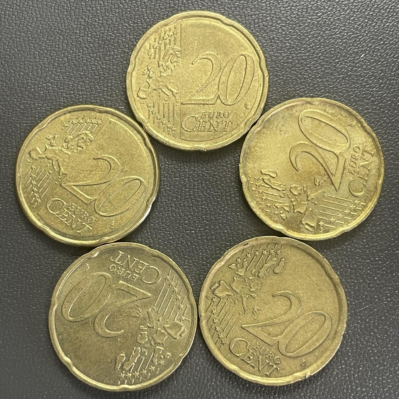 回流0218 新春快乐，马年大吉！ 欧元20分5枚 奥地利、法国、意大利、德国、西班牙