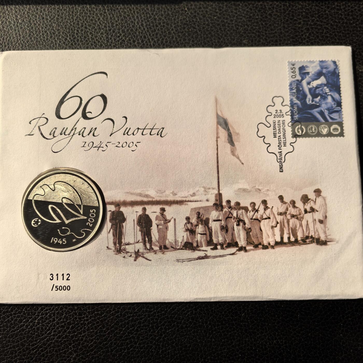 道一币馆币章第一百六十六场 币封 芬兰2005年欧洲和平60周年10欧元精制银币 27.4g  925s 