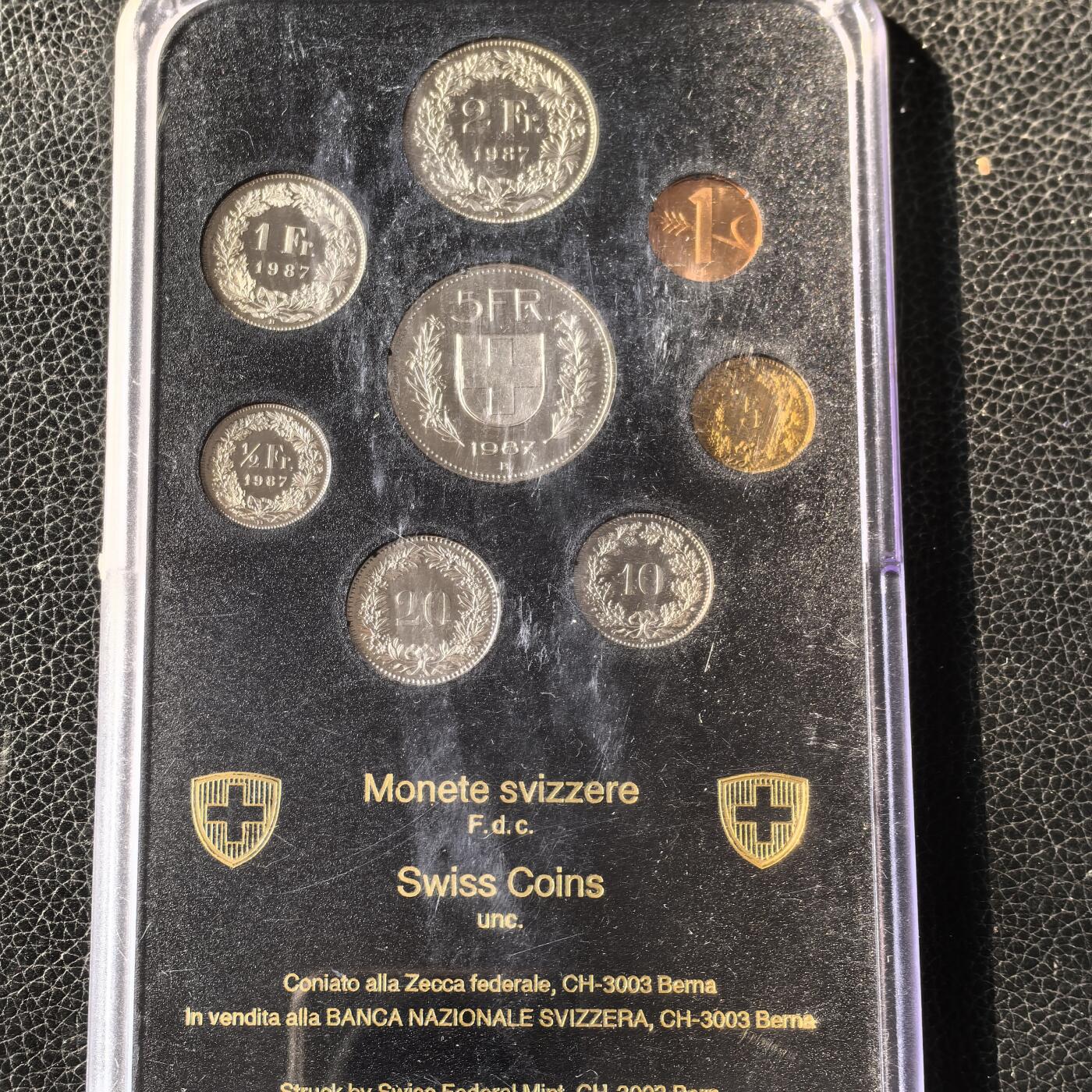 道一币馆币章第一百六十六场 原盒 瑞士1987年精制套币八枚 盒子有划痕 币完好