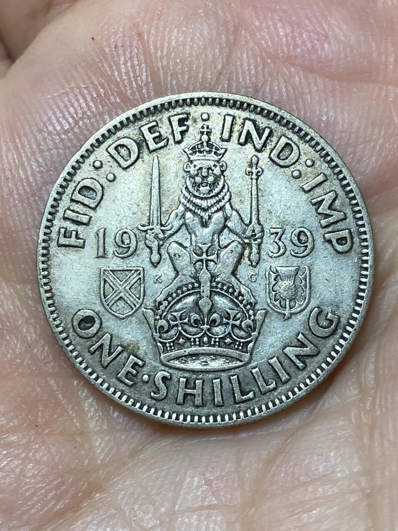 2026年第三十场(总第一百九十九场）英国一线回流散币特拍第二场(免佣金) 英国🇬🇧1939年1先令银币(乔治六世第一版，苏格兰坐狮版，500银)