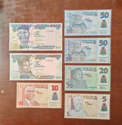 【礼羽收藏】🌏世界钱币拍卖125期 -  （一组7张）【UNC】非洲 尼日利亚 5.10.20.50.50.200.500