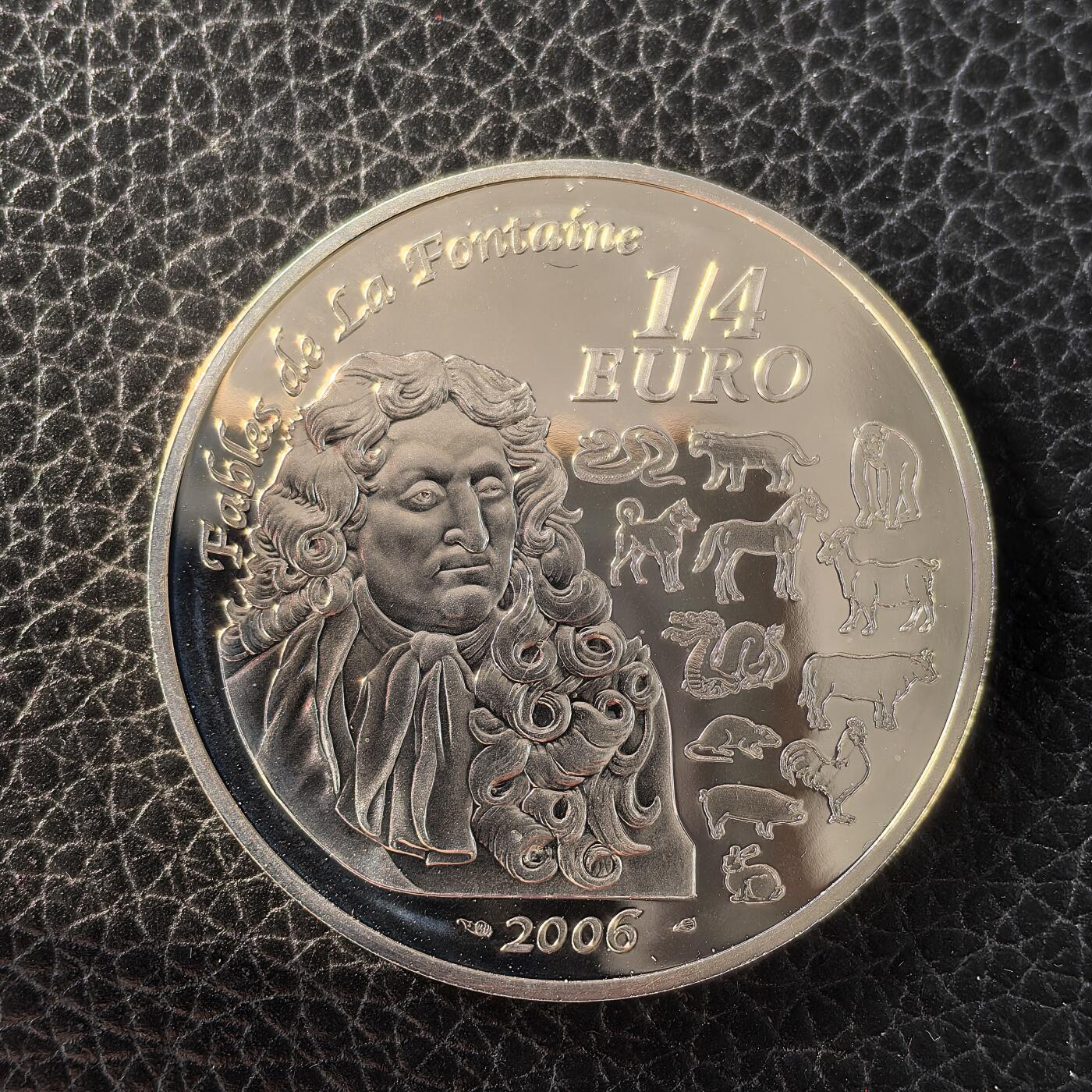 道一币馆币章第一百六十六场 原盒证 法国2006年中国生肖年狗年1/4欧元银币 22.2g 900s