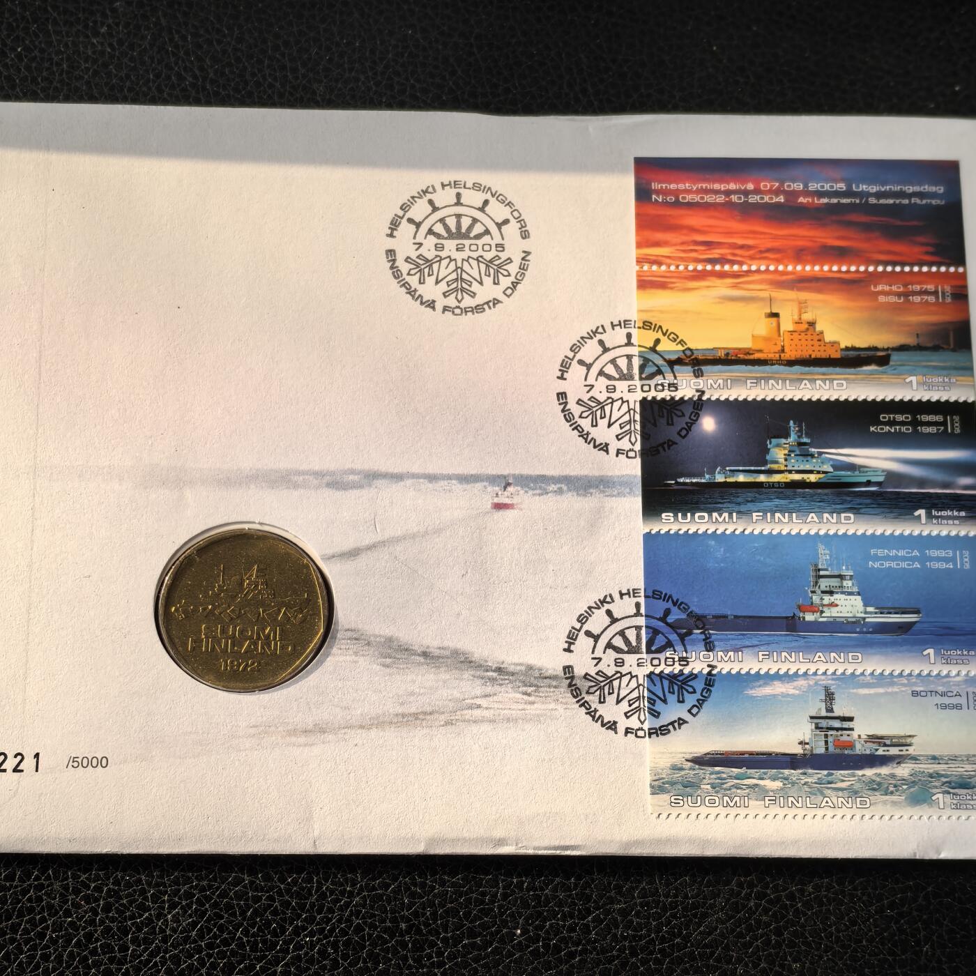 道一币馆币章第一百六十六场 邮币封 芬兰1972年舰船5马克首发年版