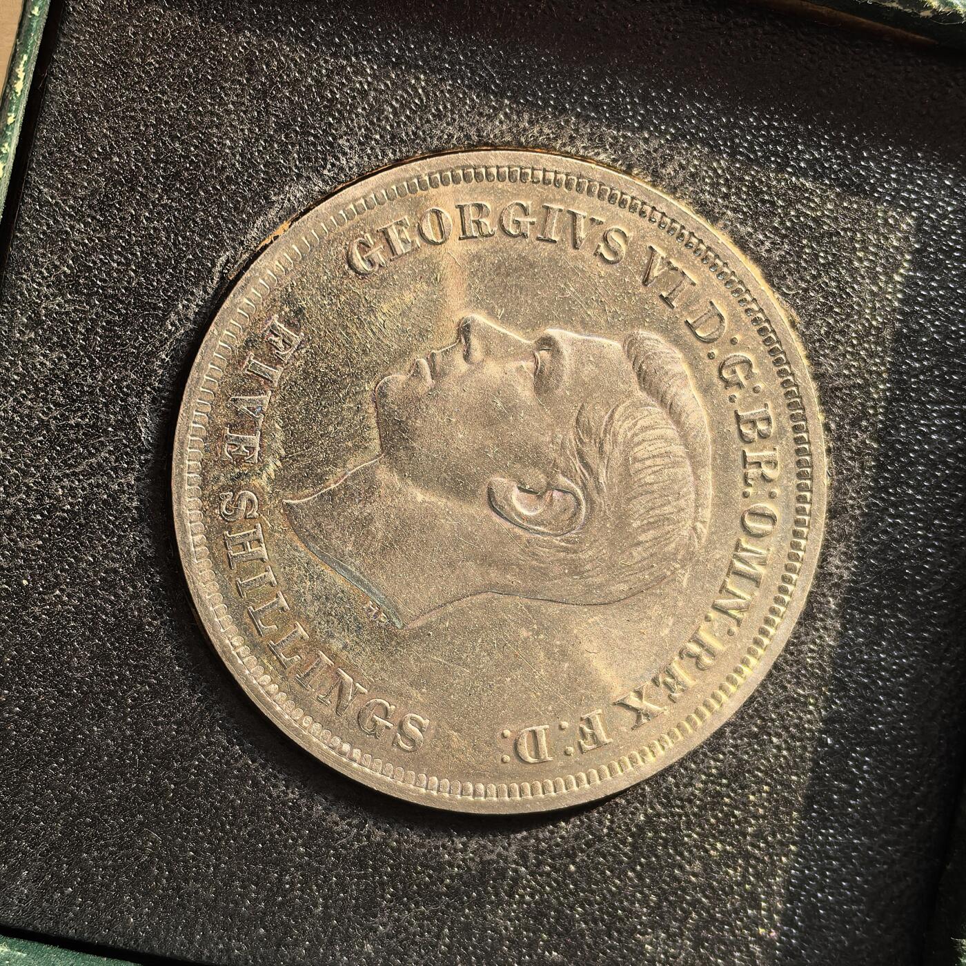 道一币馆币章第一百六十六场 绿色原盒证 英国1951年乔治六世马剑镍克朗