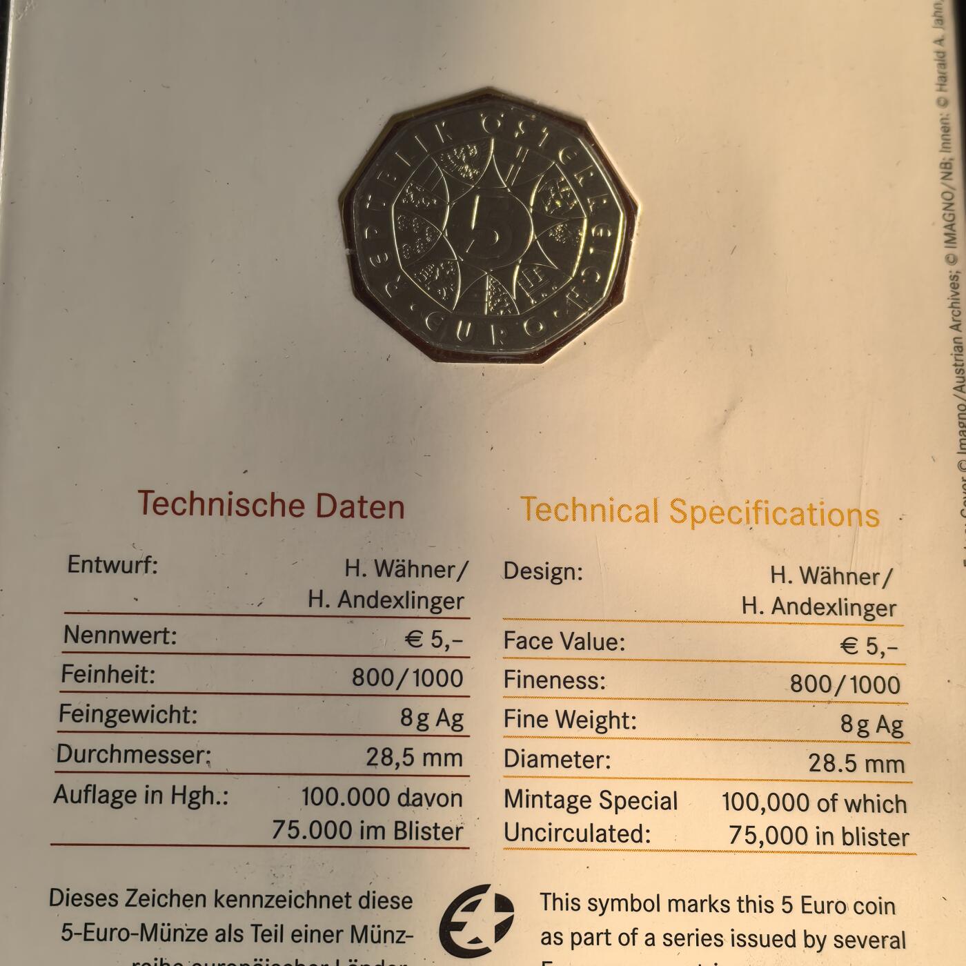道一币馆币章第一百六十六场 原包装 奥地利2007年议会百年5欧元银币