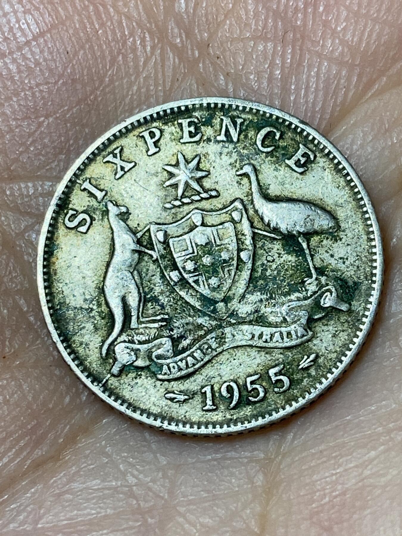 2026年第三十场(总第一百九十九场）英国一线回流散币特拍第二场(免佣金) 澳大利亚🇦🇺1955年6便士银币(伊丽莎白二世青年桂冠第二版，首发年，500银)