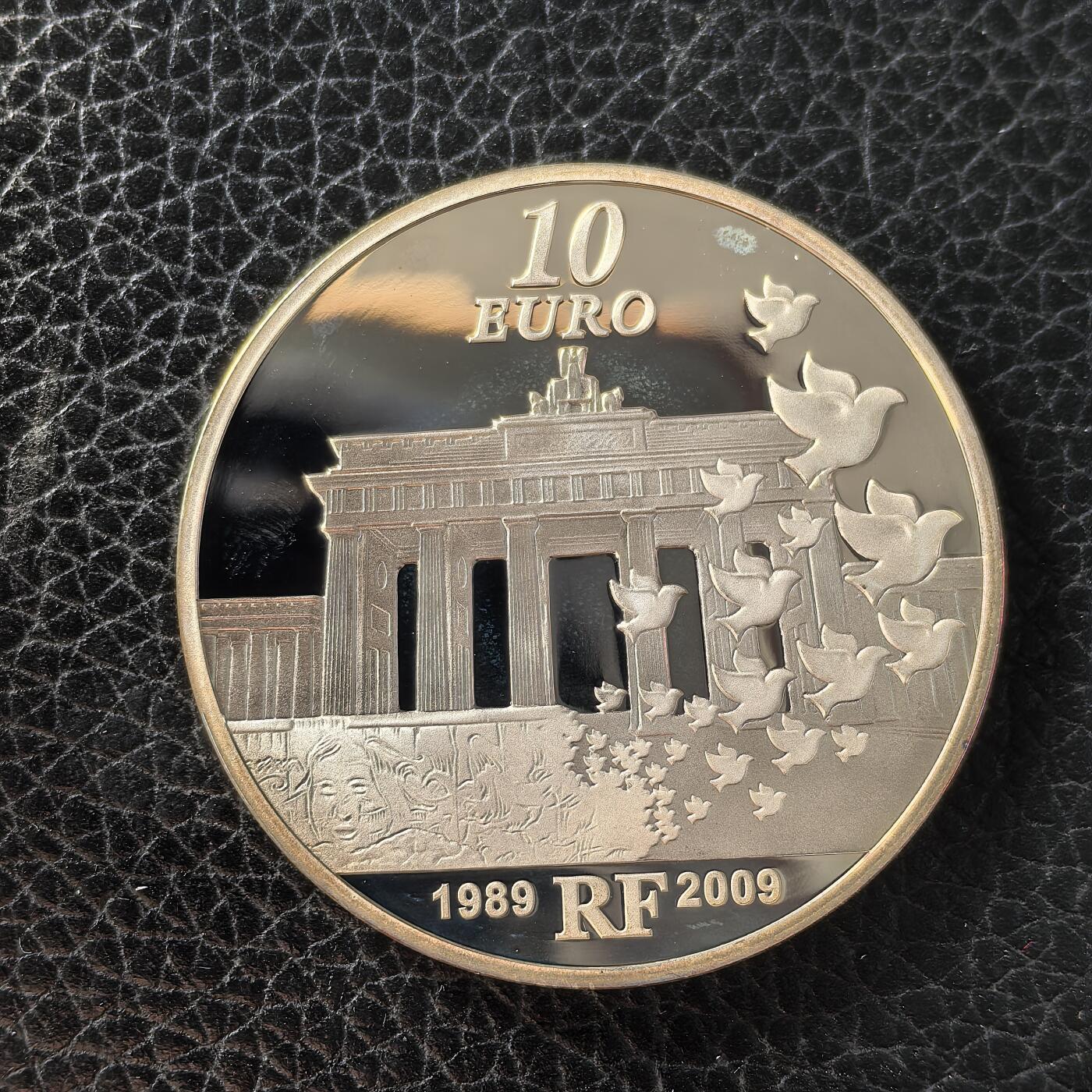 道一币馆币章第一百六十六场 原盒证 法国2009年柏林墙倒塌20周年10欧元银币