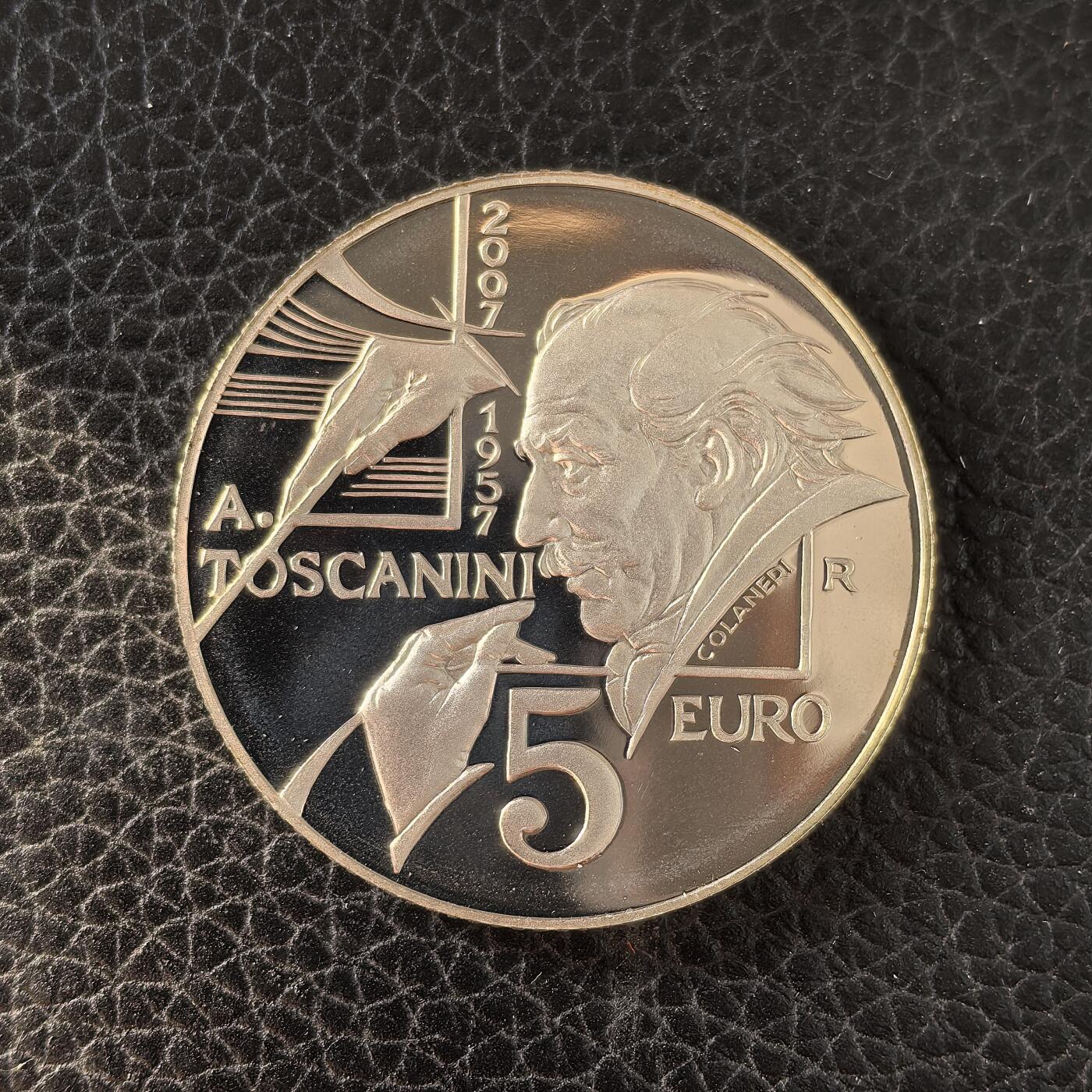 道一币馆币章第一百六十六场 原盒证 圣马力诺2007年指挥家托斯卡尼尼逝世50周年5欧元银币 18g 925s