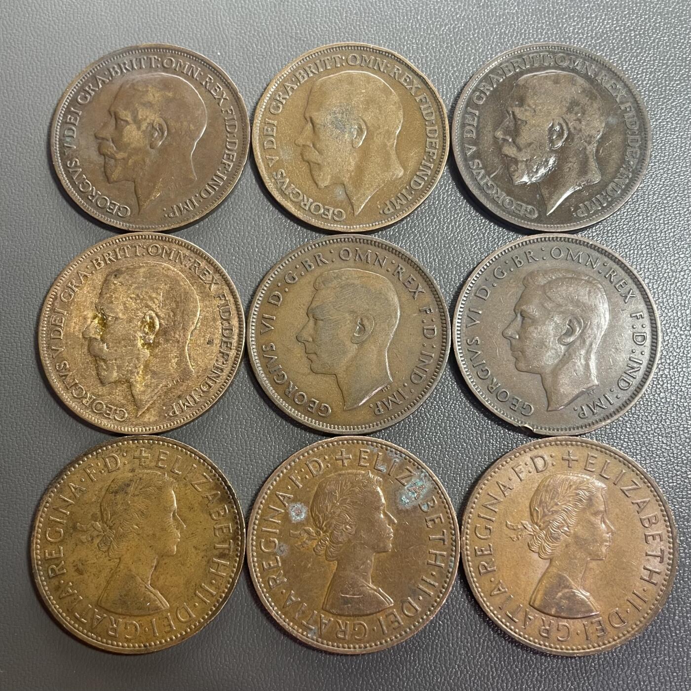 回流0218 新春快乐，马年大吉！ 英国不同年份1便士大铜币9枚 不列颠女神