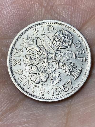 2026年第三十场(总第一百九十九场）英国一线回流散币特拍第二场(免佣金) - 英国🇬🇧1967年6便士银币(伊丽莎白二世青年桂冠第二版，普制币关门年)