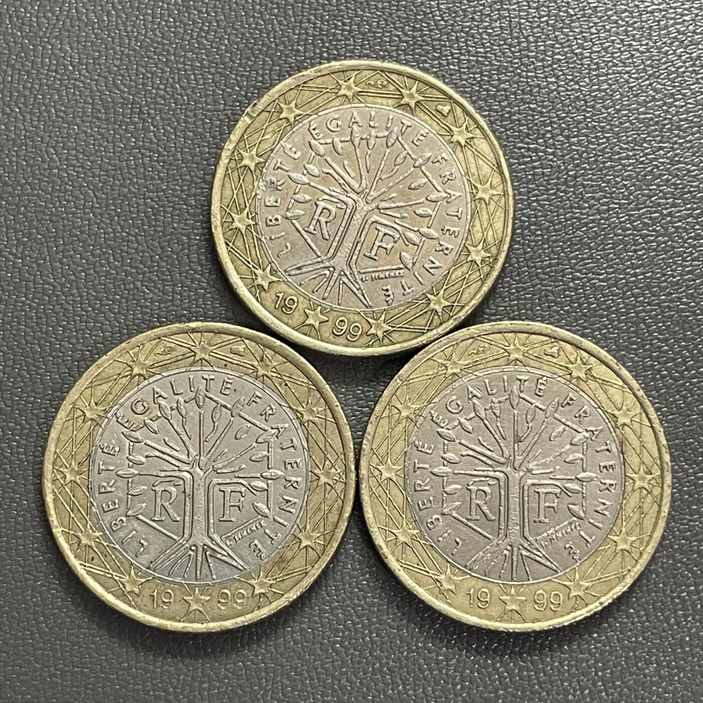 回流0218 新春快乐，马年大吉！ 1999年法国1欧元双金属币3枚 生命树