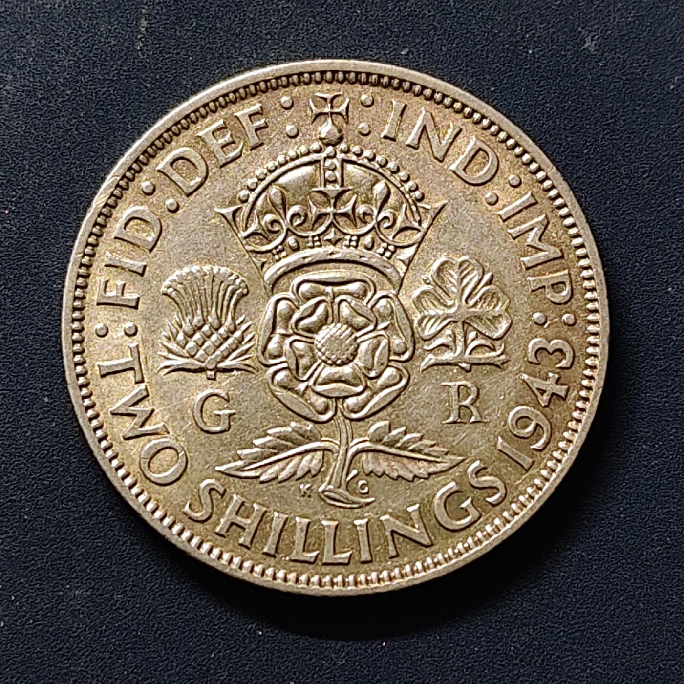 【全场包邮】纯粹捡漏拍504场-更新中 英国1943年乔治六世2先令银币【28.3毫米11.31克50%】