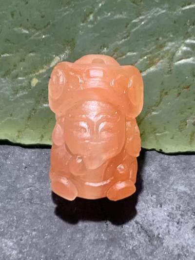 精美亚光川料南红玛瑙雕刻财神爷珠子一个， - 精美亚光川料南红玛瑙雕刻财神爷珠子一个，