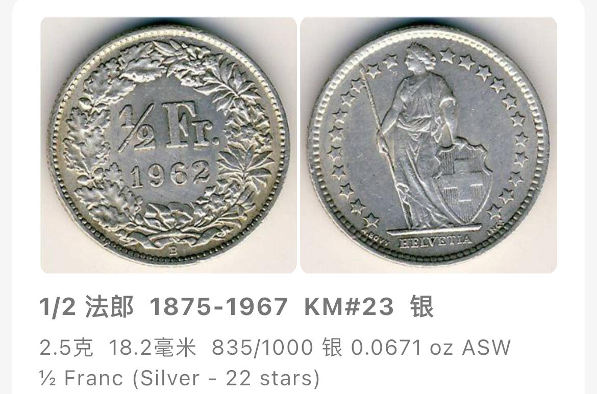 回流0218 新春快乐，马年大吉！ 瑞士1967年1/2法郎银币