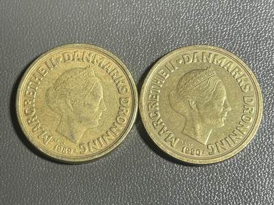 回流0218 新春快乐，马年大吉！ - 丹麦1989、1990年10克朗（¥11元）两枚 玛格丽特二世