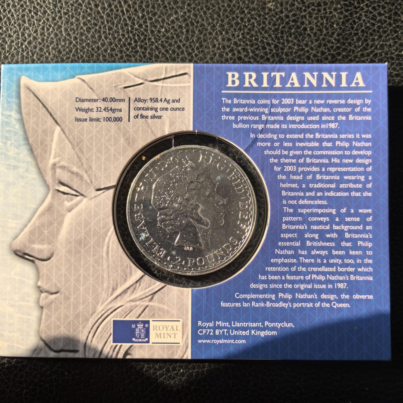 道一币馆币章第一百六十六场 卡册 英国2003年不列颠尼亚2镑投资银币 